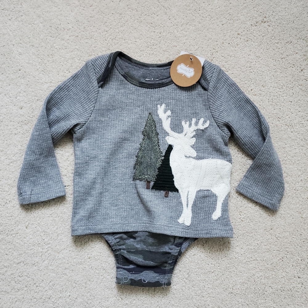 NWT Mud Pie Boys' Camo Deer Long Sleeve Bodysuit sz3-6m